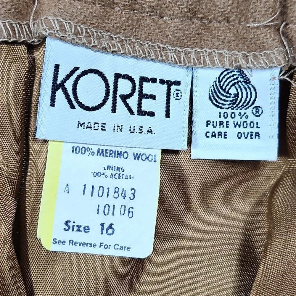Vintage 70s 80s Koret 100% Wool Camel Tan 2 Piece Skirt & Blazer Coord Suit Set - Picture 14 of 15